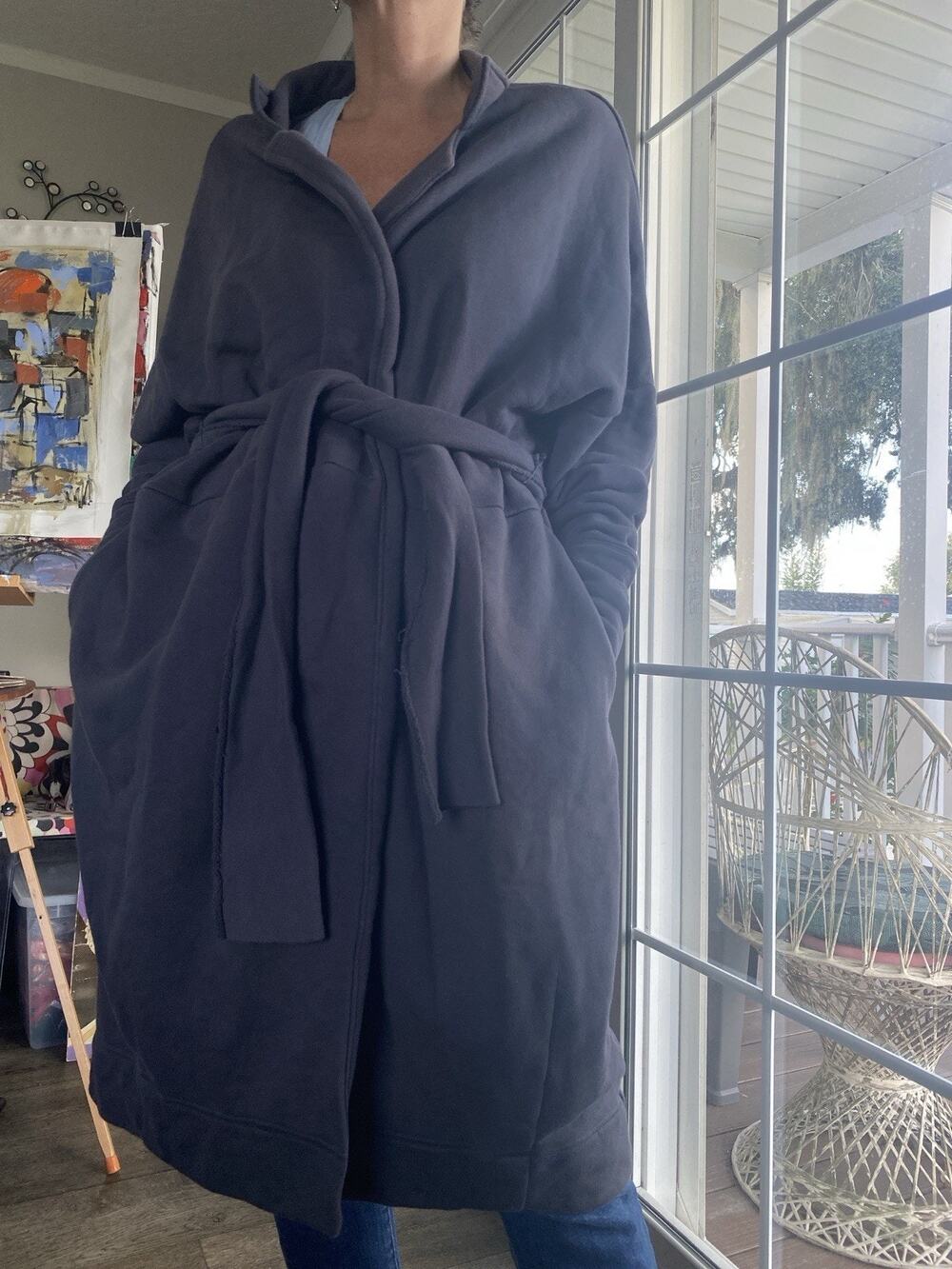 Free People Grey Liner Coat Cotton Blend M/L